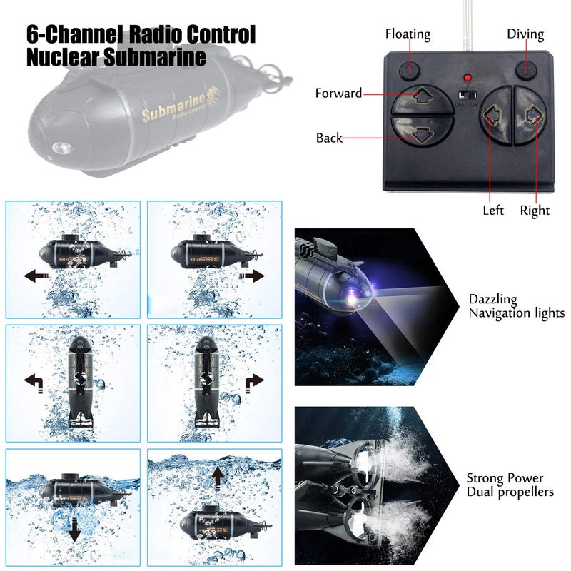 Tipmant Mini Remote Control Nuclear Submarine Toy RC Boat Electric Water Kids Birthday Gifts (Black) - Image 3